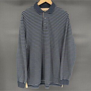 Charles Tyrwhitt Men's Striped Long Sleeve Polo Shirt XL Navy Preppy